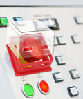 Emergency Stop Button Cover Box Type Transparent Guard Lockout For Pro Grade Machinery, Rugged Large Push Button Shield That Prevents Accidental Activations And Keeps Your Crew Safe Industrial Stop Switch Box Protector For Heavy Equipment. Transparent PC cover on red stop button