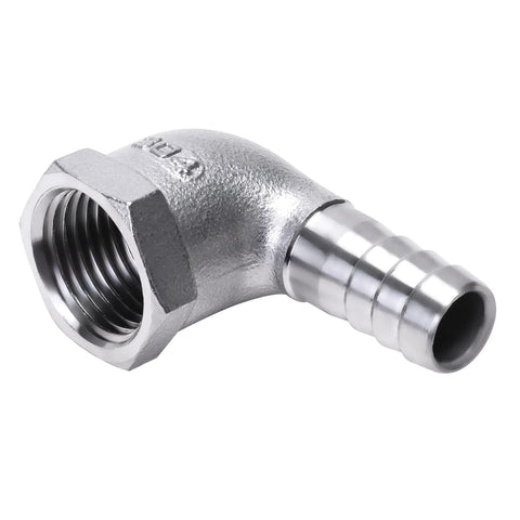Stainless steel 1/2 in hose barb to 1/2 in female NPT 90-degree elbow pipe fitting