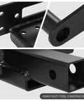 Close-up of heavy duty powder coated steel construction of Foldable Cradle Winch Mounting Plate for 2 Inch Class 4 Hitch Receivers.