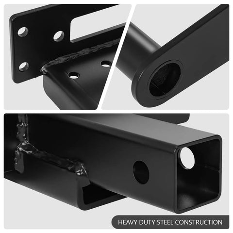 Close-up of heavy duty powder coated steel construction of Foldable Cradle Winch Mounting Plate for 2 Inch Class 4 Hitch Receivers.