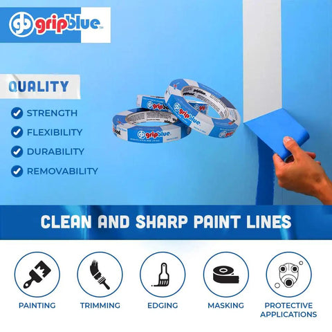 Blue Painter's Tape Three Quarter Inch Wide 36 Roll Pack for Sharp Clean Lines on Walls with No Bleed and Easy Removal