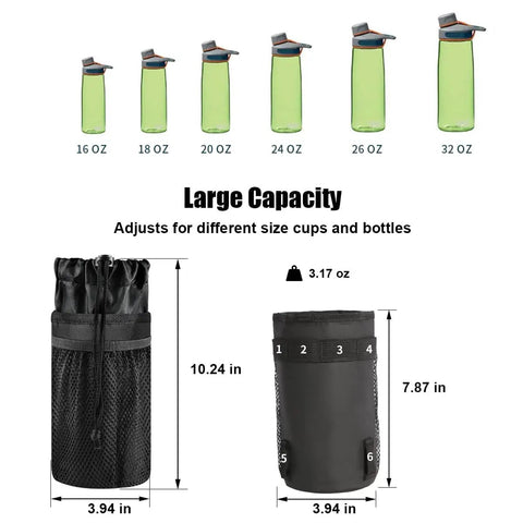 Insulated Bike Water Bottle Holder Bag With Phone Storage For Kids And Adults No Tool Needed Mount On Handlebar Size Diagram