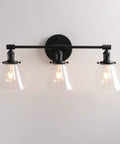Three Light Dope Vintage Industrial Wall Sconce with funnel flared clear glass shade in black finish E26 base bulb not included