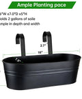 Black 16 inch railing planter box with detachable wide hooks for 2.7 inch railings