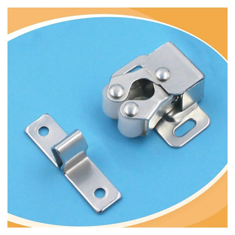 Grab This 16-piece Cabinet Latch Spring Buckle Set With Double Roller Catch, silver metal latch and roller catch for cabinet doors.