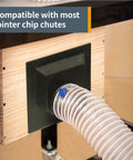 Rock Solid Jointer Dust Hood With Universal Fit For Woodworking Tools Four Inch Outlet Tough Abs Plastic connected to a jointer.