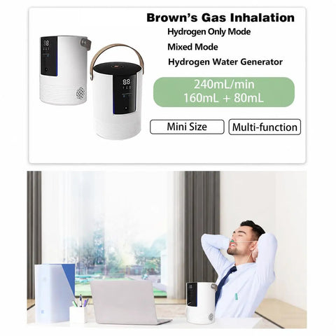 3 In 1 Hydrogen Inhalation And Water Generator With Ultra Pure Hydrogen 99.996 Percent on desk near relaxed man