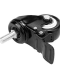 Close-up of Heavy Duty Steel Plate Casters Five Pack 22Mm Universal Swivel Ball Wheels, black steel swivel with bolt.