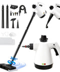 Heavy Duty 16 In One Detachable Steam Mop And Handheld Steamer For Hardwood Floors Tile And Grout, includes hose and attachments.