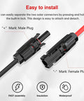 Close-up of male and female plug connectors from 6-In-1 Solar Panel Connector Kit With 12AWG Wire To XT60 Anderson DC7909 DC6530 DC35135 And DC5521 Connectors For Portable Solar Generator Plug-And-Play Waterproof Flexible Heat Resistant 2FT Cable Bundle, showing easy assembly and waterproof design.