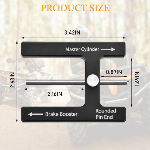 Universal Brake Booster Push Rod Adjustment Tool With Heavy Duty Magnetic Core And Quick Adjust Pins Dead Nuts Accurate Master Cylinder Alignment Gauge, dimensions displayed.