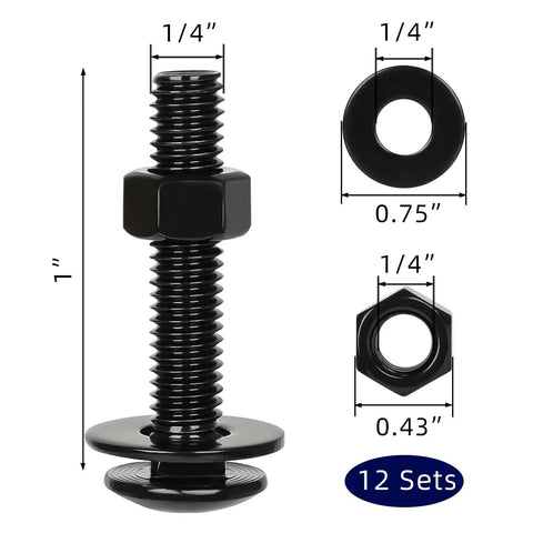 Premium 1/4-20 X 1 Inch Carriage Bolt Kit Crafted From Rust Resistant 304 Stainless Steel, includes nut and washer.