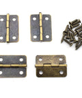 Retro Bronze Latch And Hinge Jewelry Box Kit with screws, 4 mini hinges in antique bronze finish for small wooden cabinets and boxes