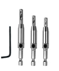 3 Piece HSS Self Centering Hinge Drill Bit Set For Woodworking Doors And Cabinets, Centering Mill Tool With 5/64, 7/64, 9/64 Inch Bits