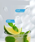 Compact Countertop Ice Maker Crafting Quick Bullet Ice In Six Minutes Flat with small and large ice cubes in a drink.