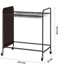Four Wheel Pants Rack With 30 Hangers And Built In Oxford Bag For Small Items, side view, showing dimensions and bronze finish