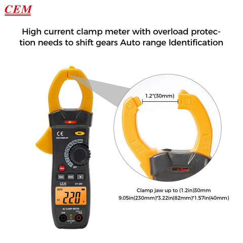 Must Have All In One Digital Clamp Meter With O Shaped Jaw Auto Range Voltage Tester showing clamp size and features
