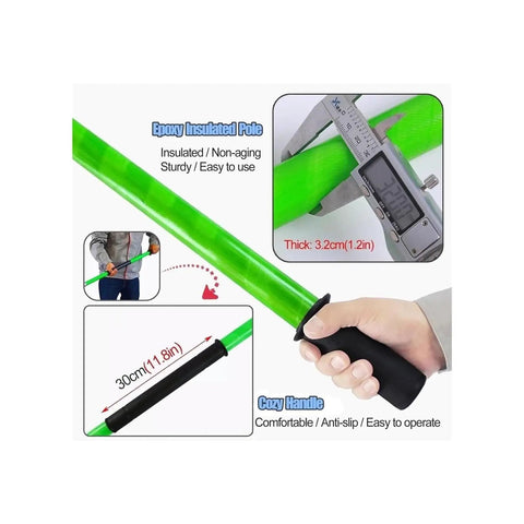 Fiberglass Insulated Rescue Hook For High Voltage Safety, Lightweight And Tough, 3M Long, Handles Up To 100kg 220lb, Ideal For Power Stations, Factories, And Auto Maintenance, Pro Grade Rescue Tool For Electric Emergencies, green insulated pole with handle