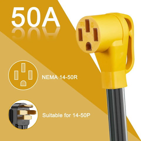 50A plug of 25 Foot EV Charger Adapter Cord 30 Amp Dryer Plug To 50 Amp RV Outlet NEMA 14-30P To 14-50R For Level 2 Charging