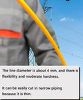 Beefy Steel Wire Puller Tape 200 Foot Long One Sixth Inch Wire Diameter With Handy Storage Case held near power lines