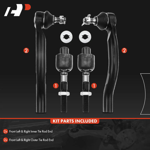 Front Inner And Outer Tie Rod End Kit For Honda Accord 2008 2009 2010 2011 2012 Fix Loose Steering Squeaks And Uneven Tire Wear With A Smooth Responsive Ride, black