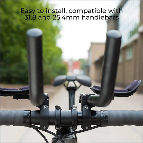 Aluminum Two Piece Aero Bars For Road Bikes With J Bend Design And Extra Long 350mm Bars Adjustable Arm Pads installed