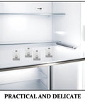 Image of 8 pack stainless steel freezer shelf brackets with brushed finish and heavy duty refrigerator shelf support clips installed in a fridge.
