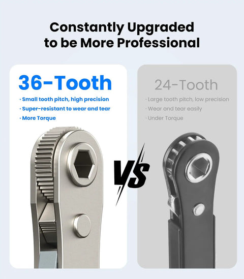 36-tooth ratchet detail from 17in1 Right Angle Ratcheting Screwdriver Set With Bearing Steel, Magnetic Offset Mini Ratchet Wrench