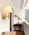 Modern Wall Lamp With Warm Brass Arm And White Drum Shade Hardwired For Bedside Hallway Or Aisle Decor Sconce Lighting European Style Chandelier Vibe Today