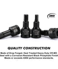 Three Quarter Inch Drive Impact Hex Bit Set, Five Piece Metric 14mm 17mm 19mm 22mm 24mm, CR-MO Alloy Steel with ANSI Logo