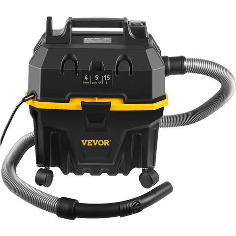 Workhorse 4 Gallon Wet Dry Vacuum With 5 Peak HP Motor Quiet Yet Mighty Suction 65 CFM Airflow Built In Blower 3 In 1 Crevice Nozzle And All Purpose Attachments For Car Debris Pet Hair Carpet Or Garage Cleanup Black And Yellow