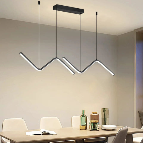 Linear LED Chandelier With Remote Dimmable 35.4 Inch Tunable 3000K-6000K Hanging Light Black Finish over dining table
