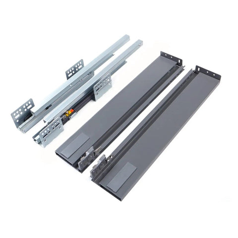 Undermount Drawer Slides Rail For Soft Close Cabinets, Slick Slim Tandem Design, Hidden Install, 45kg Load, gray components