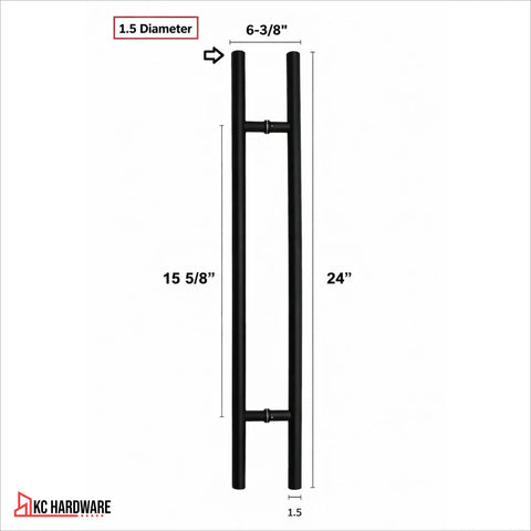 Stainless Steel Round H Shaped Push Pull Door Handles Double Sided Beefy Yet Sleek Commercial Pull For Sliding Doors And Glass Entry Doors Anodized Matte Black Finish 24 Inch Heavy Duty Modern Hardware, 24 inch matte black H-shape handle with 1.5 inch diameter