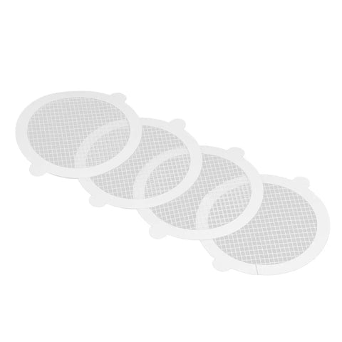 Sanpyl 50Pcs Shower Drain Hair Catcher Fiberglass Dense Mesh, four disposable hair catchers with dense mesh design.