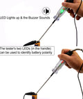 Automotive Wire Piercing DC Voltage Circuit Tester For 6V 12V Systems With 59 Inch Cord Three Interchangeable Probes For Touch Or Pierce Testing LED And Buzzer Indicator For Quick Wiring Checks, hand testing battery polarity
