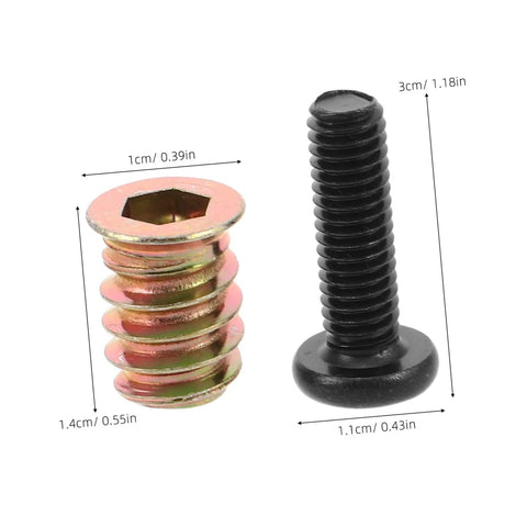 Close-up of 50Pc Wood Threaded Insert Nut Kit With Hex Bolts For Diy Furniture Assembly showing metal insert and hex bolt