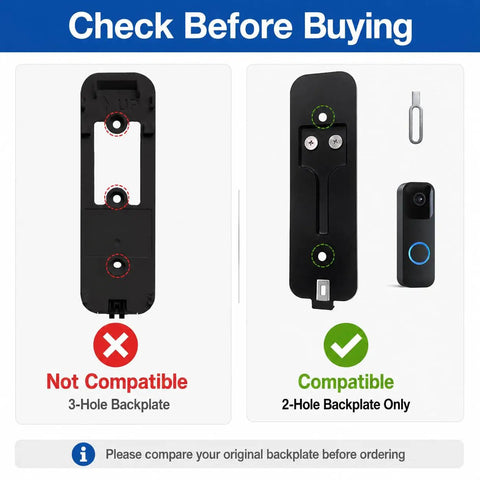 Comparison image showing Heavy Duty Doorbell Backplate Replacement for two hole models, highlighting compatibility indicators.