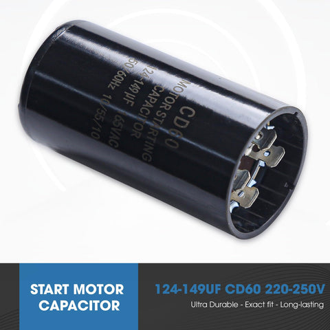 124 149 Uf Round CD60 Motor Start Capacitor 165 Vac Plus Or Minus 20 Percent For 50 60 Hz AC Motors shown at an angle