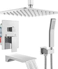 Dope Rain Mixer Shower Faucet Set Combo With Waterfall Tub Spout Ceiling Mount Rainfall Shower System And Handheld Spray