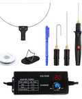 Front view of 4-in-1 foam cutter kit with digital voltage controller, includes cutting pen, tips, wire spool, and stand.