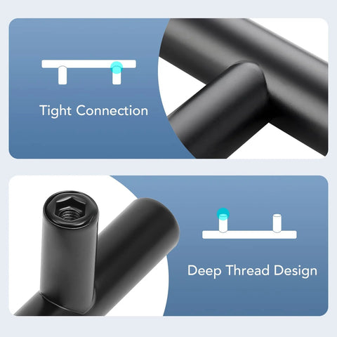 Close-up of Thirty Pack Four Inch Hole Center Cabinet Pulls Matte Black Finish with tight connection and deep thread design.