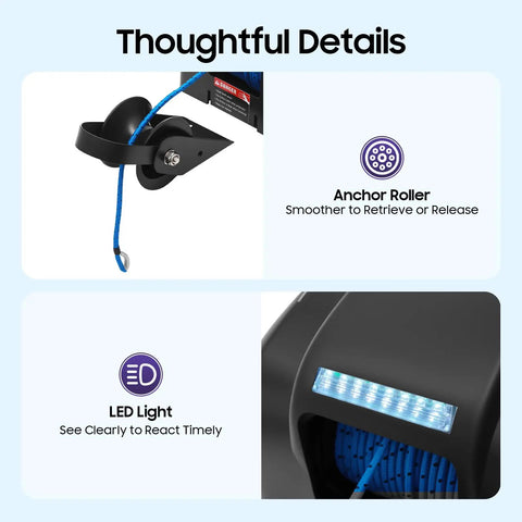 Top Notch 45 Lb Electric Anchor Winch For Boats With Remote Control with anchor roller and LED light for smooth operation.