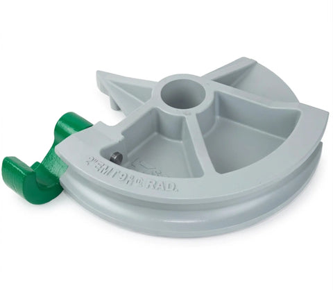 Staten Tools 2 Inch Emt Bender Shoe Drop-in Replacement for Greenlee 555C, gray steel with green handle, used for bending EMT conduit.