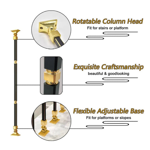 Solid Heavy Duty Adjustable Black Square Aluminum Deck Balusters And Stair Railing Spindles, 8 Pack showing rotatable head and adjustable base.