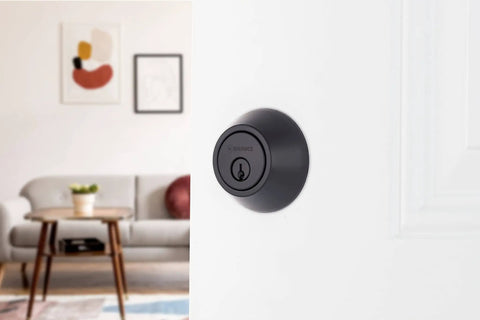 Matte Black Transitional Single Cylinder Deadbolt Lock For Home Security ANSI Grade 2 1 Inch Bolt installed on door
