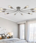 Dope 10 Light Sputnik Ceiling Light Fixture In Brushed Nickel Semi Flush Mount In Bedroom Setting