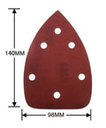 Super Cool 140X98Mm Triangular Sandpaper Sheets With 6 Hole Design For Fast Dust Extraction And Hook Loop Attachment shown from above.