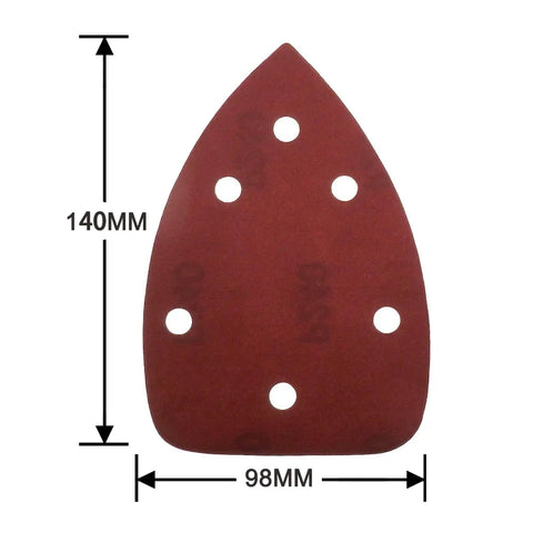 Super Cool 140X98Mm Triangular Sandpaper Sheets With 6 Hole Design For Fast Dust Extraction And Hook Loop Attachment shown from above.