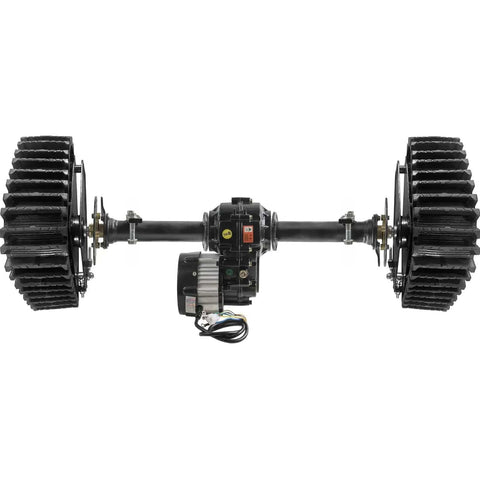 Rear Differential Axle Kit with Snow Sand Tracks for 48V 1000W Brushless Motor Controller and Brake, shown from front view.